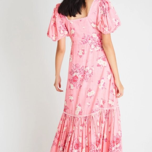 LoveShackFancy Salma Puff-Sleeve Cotton Maxi Dress, Pink, Size 0 - Picture 5 of 12